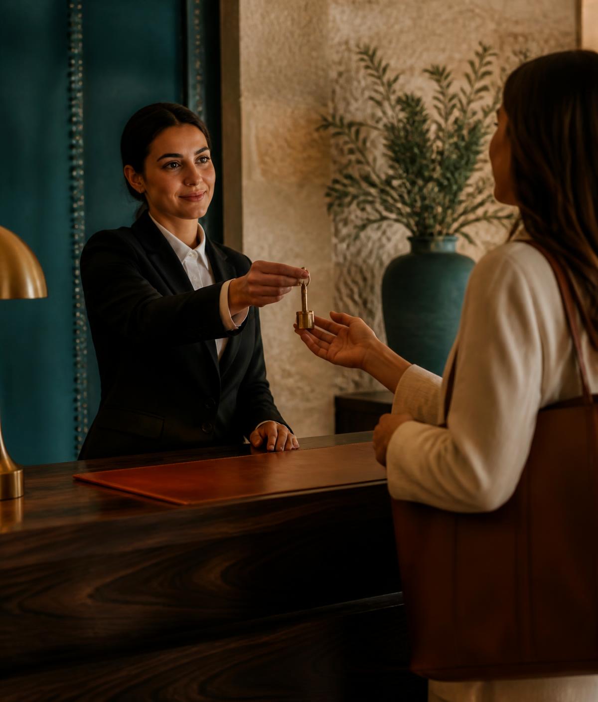 A host handing over the room key